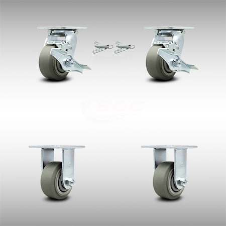 Service Caster 4 Inch Stainless Steel Thermoplastic Caster Set with 2 Brake/Swivel Lock 2 Rigid SCC-SS30S420-TPRBF-TLB-BSL-2-R-2